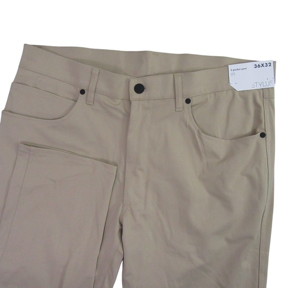 Stylus Mens 5 Pocket Pants  36 x 32 Slim Fit Tan Stretch Straight Leg - Picture 1 of 14
